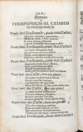 (.lit. E.) Hymnus in Ferdinandum III. Cæsarem Gloriosissimum.