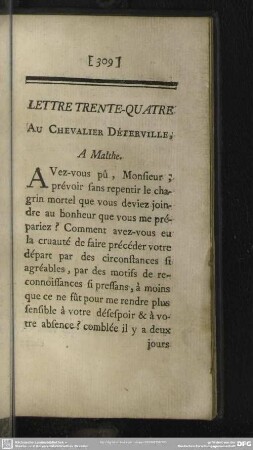 Lettre Trente-Quatre Au Chevalier Déterville, A Malthe