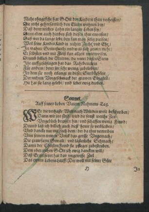 Sonnet. Auff seines lieben Vatern Nahmens Tag.