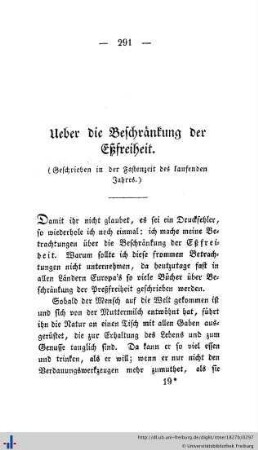 Ueber die Beschränkung der Eßfreiheit