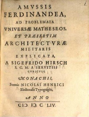 Amussis Ferdinandea, ad problemata universae matheseos explicata