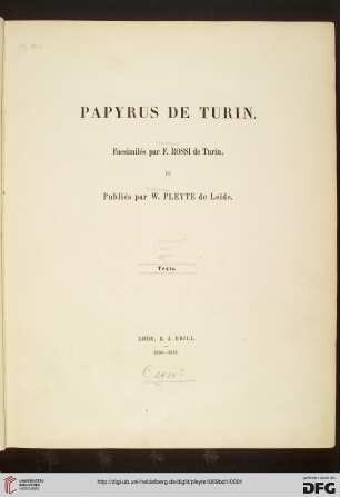 Band 1: Papyrus de Turin: Texte