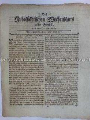 Rudolstädtisches Wochenblatt, 9. Jg. 1777 Nr. 26