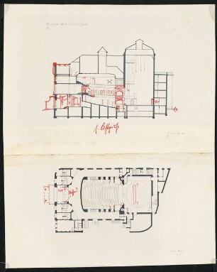 Neues Theater, Frankfurt am Main: Grundriss und Längsschnitt