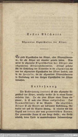 Erster Abschnitt. Allgemeine Eigenschaften der Körper