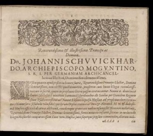 Dedikation an Johannes Schweikard von Kronenberg, Erzbischof zu Mainz