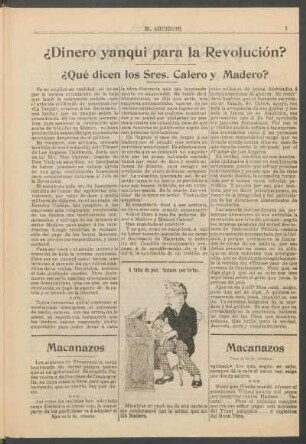 ¿Dinero yanqui para la revolución? : ¿Qué dicen los Sres. Calero y Madero?