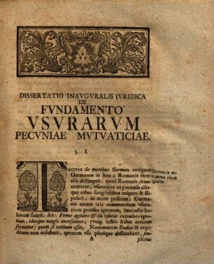 Diss. inaug. iur. de fundamento usurarum pecuniae mutuaticiae