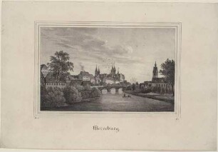Stadtansicht von Merseburg (Sachsen-Anhalt) von Süden über die Saale mit Dom und Schloss, aus der Zeitschrift Saxonia, 3. Band 1837