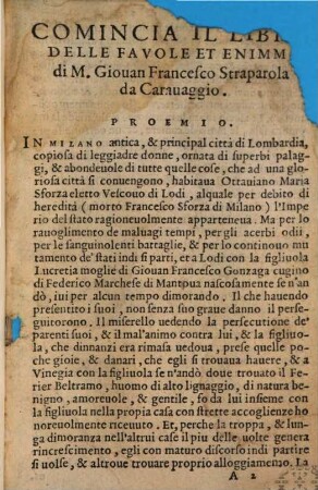 Le Notti Di M. Gio. Francesco Straparola da Carauaggio : Nelle Qvali Si Contengono le Fauole, con i loro Enimmi da dieci donne, & da duo giouani raccontate, 1