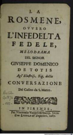 La Rosmene, ovvero l'infedelta fedele