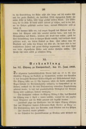 XI. Verhandlung der 92. Sitzung zu Lampersdorf, den 17. Juni 1860.