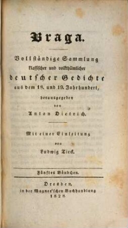 Vollständige Sammlung klassischer und volksthümlicher deutscher Romanzen und Balladen aus dem 18. und 19. Jahrhundert. 5