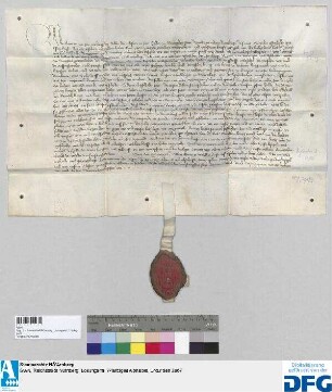 Georius, Abt des Klosters St. Egidien in Nürnberg, stellt ein Vidimus aus über eine Urkunde der Burggrafen Johann und Albrecht von Nürnberg d.d. 18. September 1350.