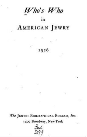 Who`s who in American Jewry : 1926