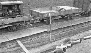 Stuttgart Zuffenhausen Trockenlegung Unterbau Niederbordwagen Bauart Erfurt Steinzeugrohre