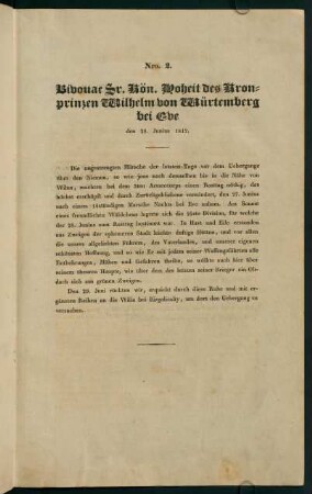 Nro. 2. Bivouac Sr. Kön. Hoheit des Kronprinzen Wilhelm von Würtemberg bei Eve den 28. Junius 1812.