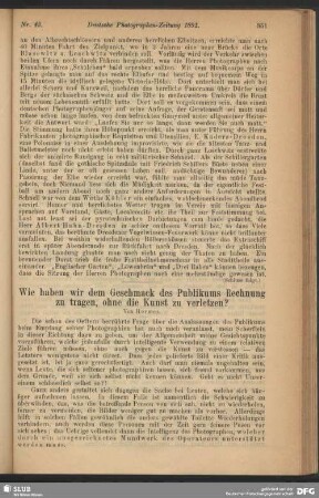 Wie haben wir dem Geschmack des Publikums Rechnung zu tragen, ohne die Kunst zu verletzen