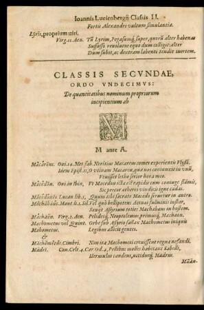 Classis Secundae, Ordo Undecimus ... M