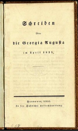 Schreiben über die Georgia Augusta im April 1831
