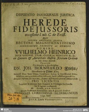 Disputatio Inauguralis Iuridica De Herede Fideiussoris : occasione l. ult. C. de Evict.