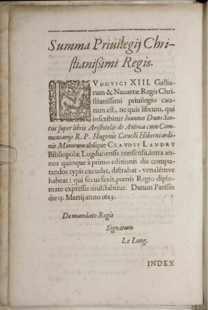 Summa Privilegij Christianißimi Regis.
