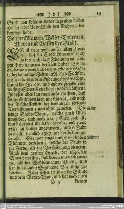 Von den Mauren, Wällen, Thürmen, Thoren und Gassen der Stadt