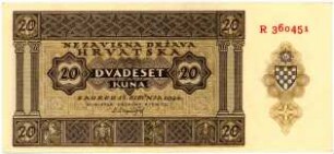Geldschein, 20 Kuna, 15.1.1944