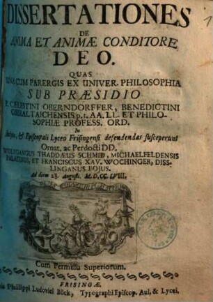 Dissertationes de anima et animae conditore deo