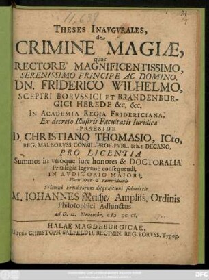 Theses Inavgvrales, de Crimine Magiæ
