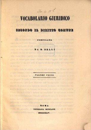 Vocabolario giuridico secondo il diritto comune : Volume unico. 1