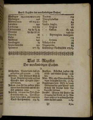 Das II. Register Der merckwürdigen Sachen