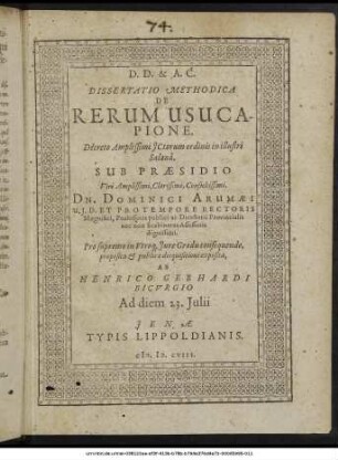 Dissertatio Methodica De Rerum Usucapione