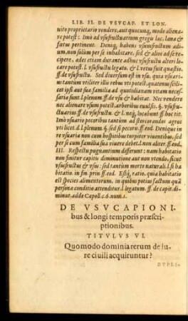De Usu Capionibus & longi temporis praescriptionibus. Titulus VI.