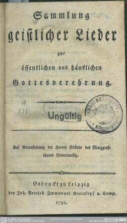 Sammlung geistlicher Lieder zur öffentlichen und häuslichen Gottesverehrung