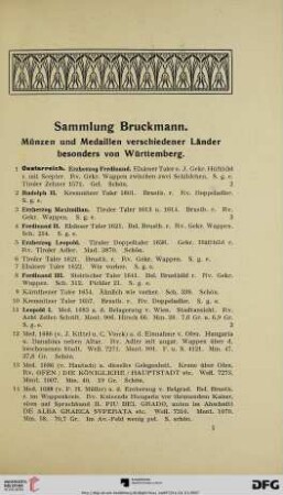 Sammlung Bruckmann. Münzen und Medaillen verschiedener Länder besonders von Württemberg (Nr. 1-621)