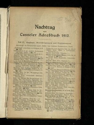 Nachtrag zum Casseler Adreßbuch 1912