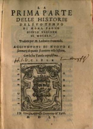 La ... Parte Dell' Historie Del Suo Tempo, 1