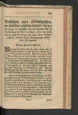Auflösung einer astronomischen, zur Schiffahrt nützlichen Aufgabe.