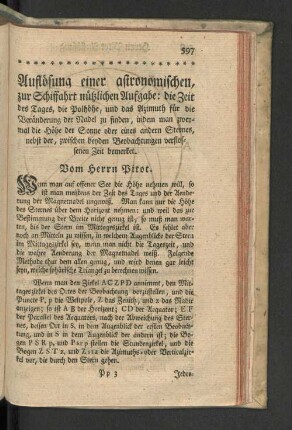 Auflösung einer astronomischen, zur Schiffahrt nützlichen Aufgabe.
