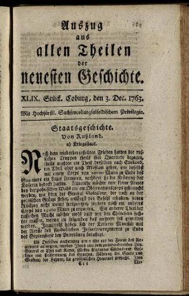 XLIX. Stück. Coburg, den 3. Dec. 1763.