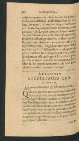 Appendix Nonnullarum Quaestionum.