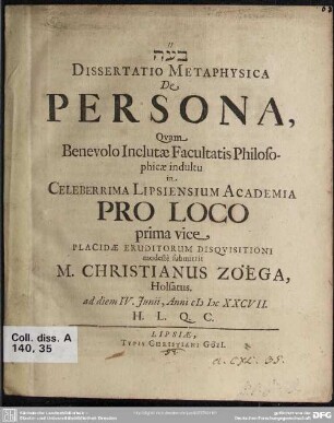 Dissertatio metaphysica de persona