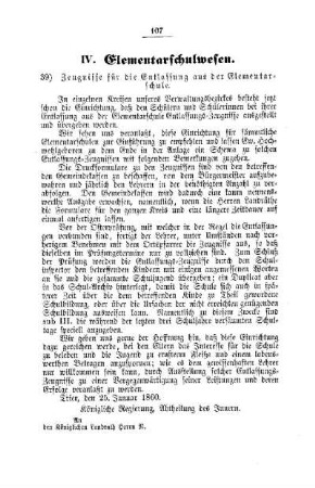 Zeugnisse für die Entlassung aus der Elementarschule : [IV. Elementarschulwesen]