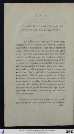 Impossibilité De Faire La Paix En Conservant Les Conquêtes.