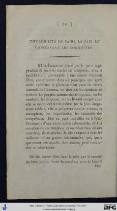 Impossibilité De Faire La Paix En Conservant Les Conquêtes.