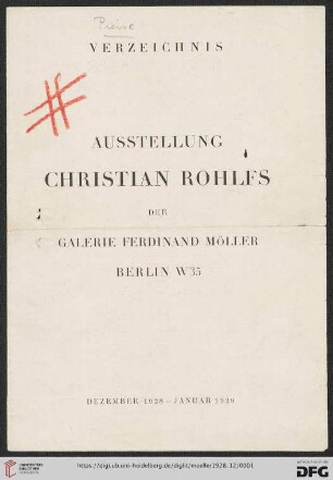 Ausstellung Christian Rohlfs der Galerie Ferdinand Möller, Berlin : Verzeichnis : Dezember 1928-Januar 1929