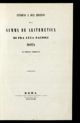 Intorno a due edizioni della summa de arithmetica di Fra Luca Pacioli : Nota