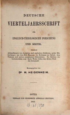 Deutsche Vierteljahrsschrift für englisch-theologische Forschung und Kritik. [2.] 1863/65, 30. Mai - 28. Dez. = Nr. 5 - 8