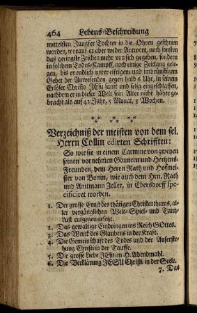 Verzeichnis der meisten von dem sel. Herrn Collin edirten Schrifften